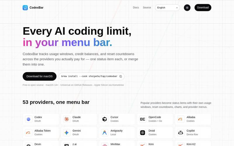 CodexBar - AI编程工具用量监控